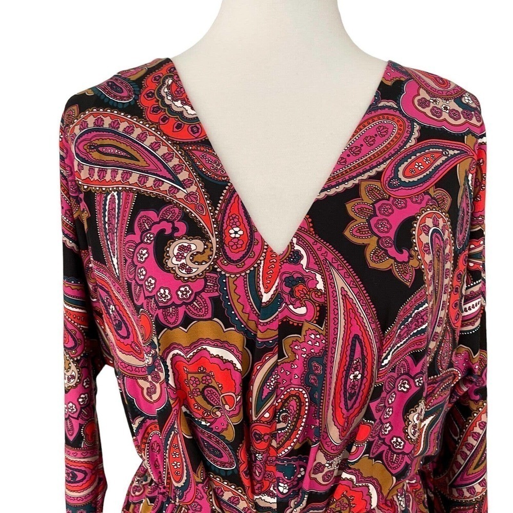 Trina Turk Birch 3/4 Sleeve Multicolor Paisley Stretch Blouson Dress Size L - Picture 7 of 13